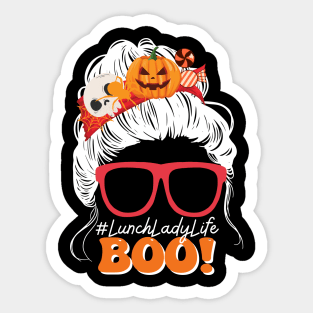 Boo Lunch Lady Messy Bun Spooky Pumpkin Halloween Costume Sticker